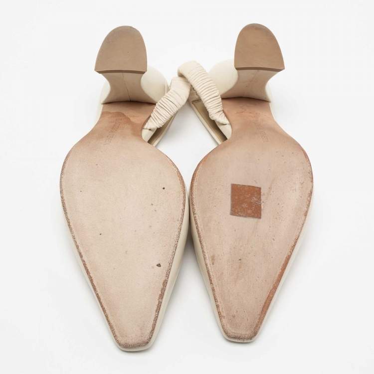 Pre Owned Bottega Veneta Cream Leather Slingback D'orsay Pumps Size 39
