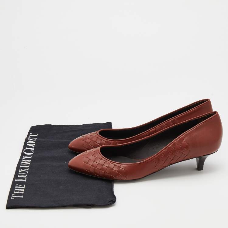 Pre Owned Bottega Veneta Choco Brown Intrecciato Leather Pumps Size 39