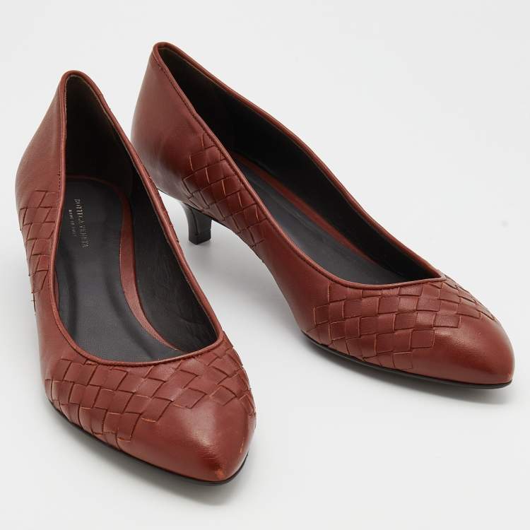 Pre Owned Bottega Veneta Choco Brown Intrecciato Leather Pumps Size 39