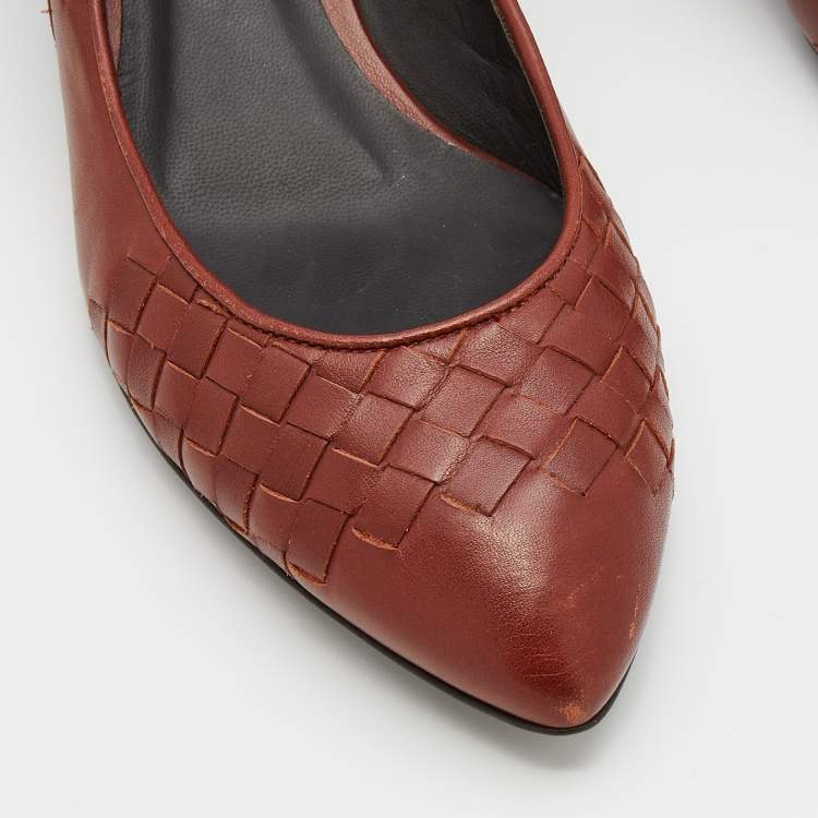 Pre Owned Bottega Veneta Choco Brown Intrecciato Leather Pumps Size 39