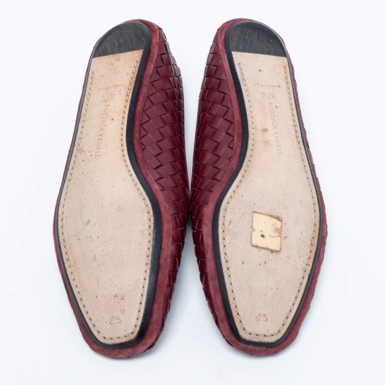 Pre Owned Bottega Veneta Burgundy Intrecciato Leather Smoking Slippers Size 37.5