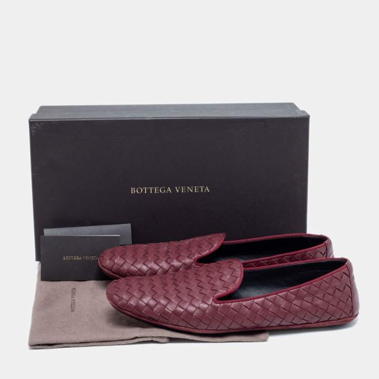 Pre Owned Bottega Veneta Burgundy Intrecciato Leather Smoking Slippers Size 37.5