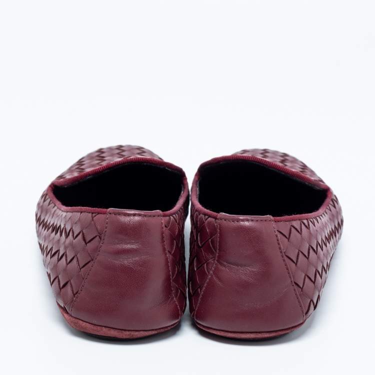 Pre Owned Bottega Veneta Burgundy Intrecciato Leather Smoking Slippers Size 37.5
