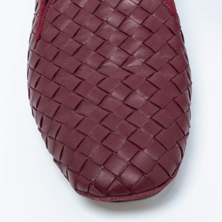 Pre Owned Bottega Veneta Burgundy Intrecciato Leather Smoking Slippers Size 37.5