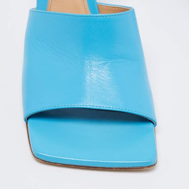 Pre Owned Bottega Veneta Blue Leather Stretch Mules Size 40.5