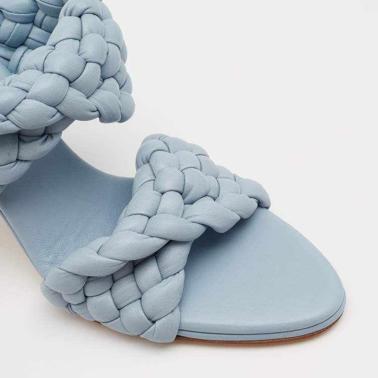 Pre Owned Bottega Veneta Light Blue Leather BV Curve Mules Size 39