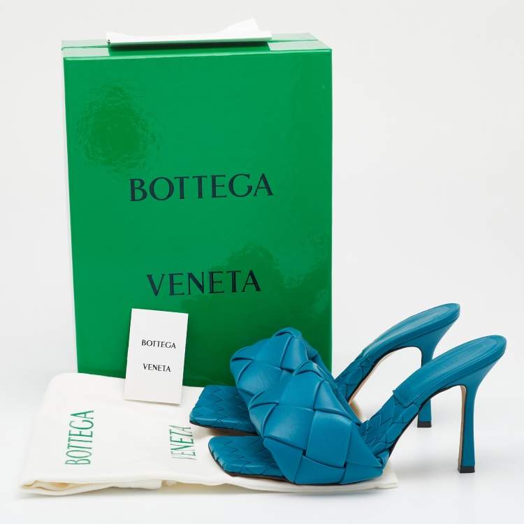 Pre Owned Bottega Veneta Blue Intrecciato Leather Lido Slide Sandals Size 39
