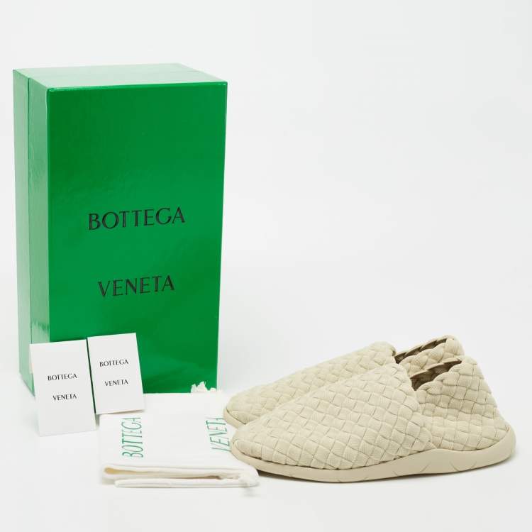 Pre Owned Bottega Veneta Cream Intrecciato Elastic Fabric Starfish Slip On Sneakers Size 38.5