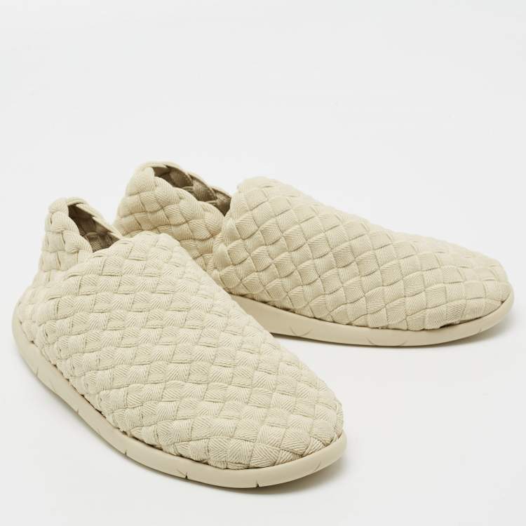 Pre Owned Bottega Veneta Cream Intrecciato Elastic Fabric Starfish Slip On Sneakers Size 38.5