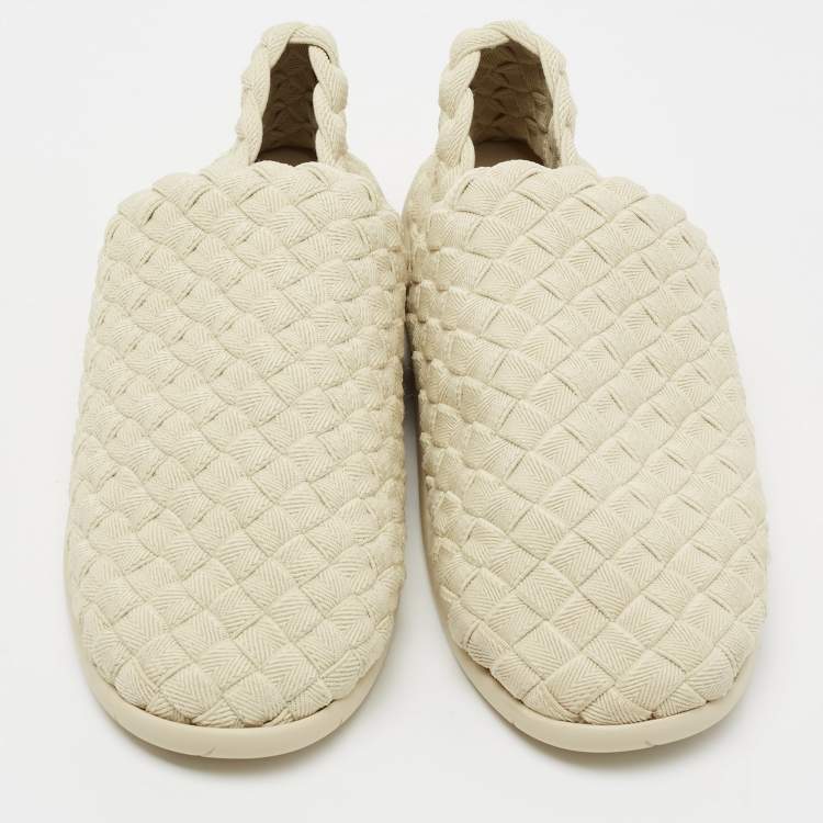 Pre Owned Bottega Veneta Cream Intrecciato Elastic Fabric Starfish Slip On Sneakers Size 38.5