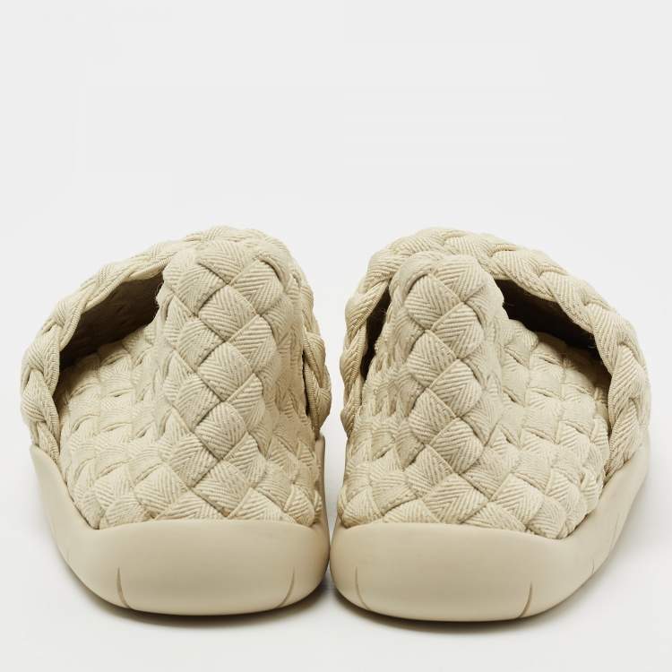 Pre Owned Bottega Veneta Cream Intrecciato Elastic Fabric Starfish Slip On Sneakers Size 38.5