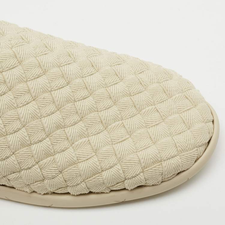 Pre Owned Bottega Veneta Cream Intrecciato Elastic Fabric Starfish Slip On Sneakers Size 38.5