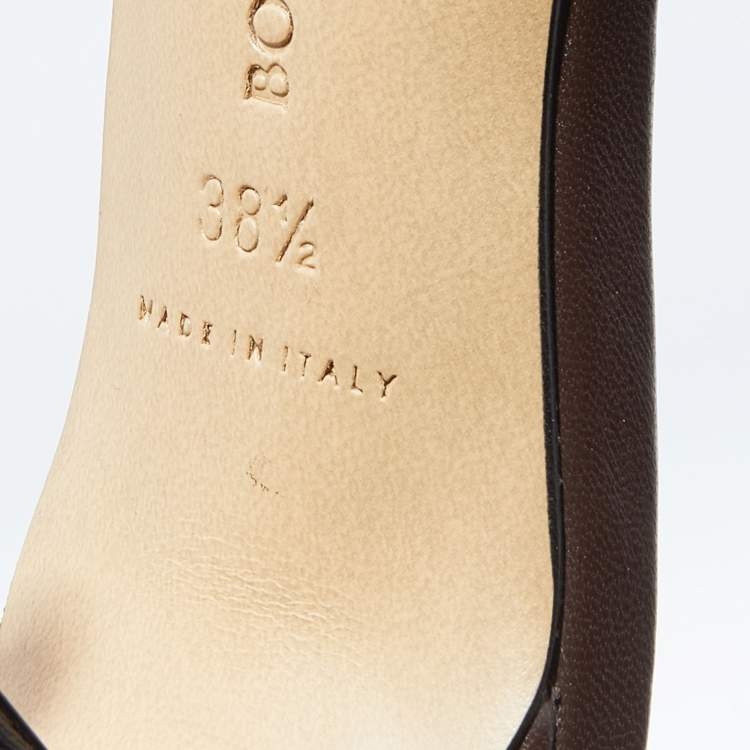 Pre Owned Bottega Veneta Brown Leather Stretch Square-Toe Slide Sandals Size 38.5