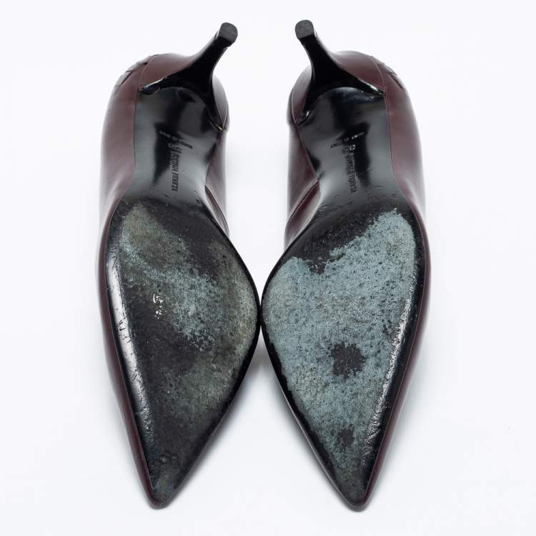 Pre Owned Bottega Veneta Burgundy Leather Intrecciato Detail Pointed Toe Pumps Size 38