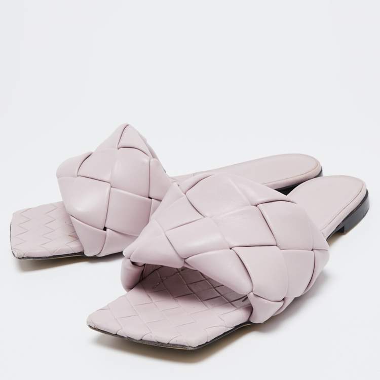 Pre Owned Bottega Veneta Lilac Quilted Leather Lido Flat Slides Size 39
