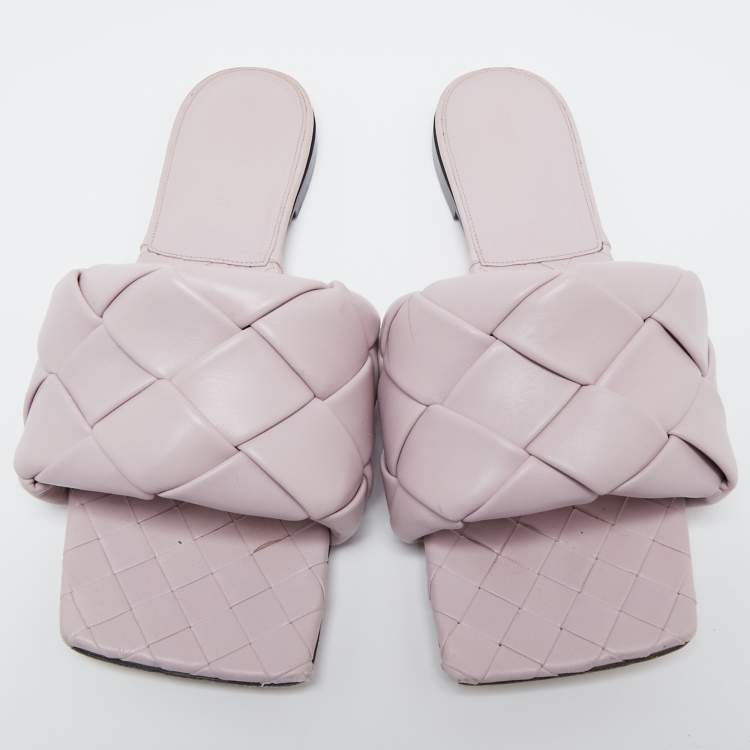 Pre Owned Bottega Veneta Lilac Quilted Leather Lido Flat Slides Size 39