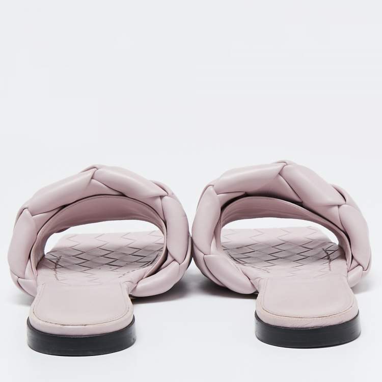 Pre Owned Bottega Veneta Lilac Quilted Leather Lido Flat Slides Size 39