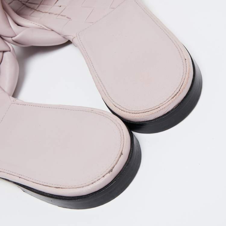 Pre Owned Bottega Veneta Lilac Quilted Leather Lido Flat Slides Size 39