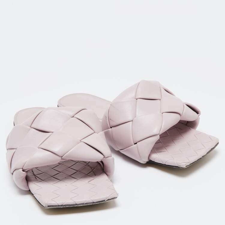 Pre Owned Bottega Veneta Lilac Quilted Leather Lido Flat Slides Size 39