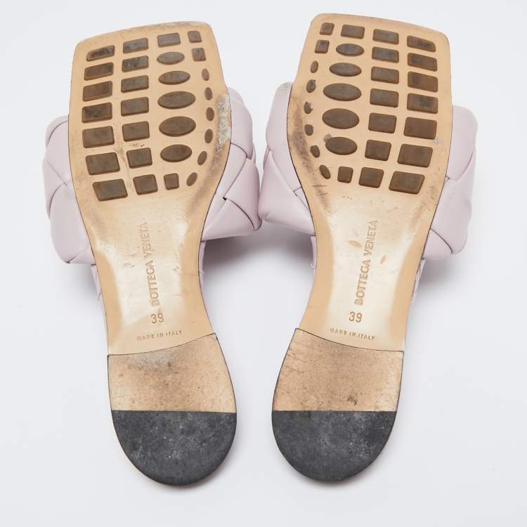 Pre Owned Bottega Veneta Lilac Quilted Leather Lido Flat Slides Size 39
