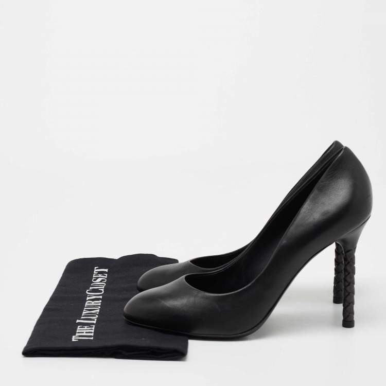 Pre Owned Bottega Veneta Black Leather Woven Heel Pumps Size 40