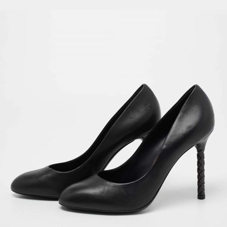 Pre Owned Bottega Veneta Black Leather Woven Heel Pumps Size 40