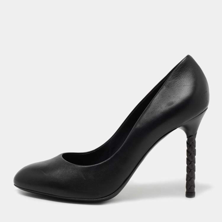 Pre Owned Bottega Veneta Black Leather Woven Heel Pumps Size 40