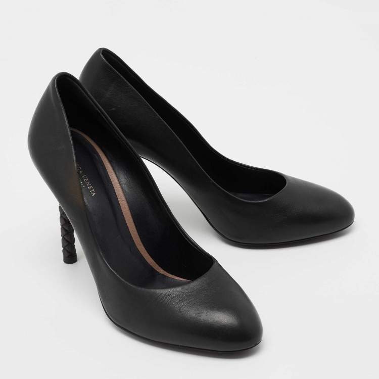 Pre Owned Bottega Veneta Black Leather Woven Heel Pumps Size 40