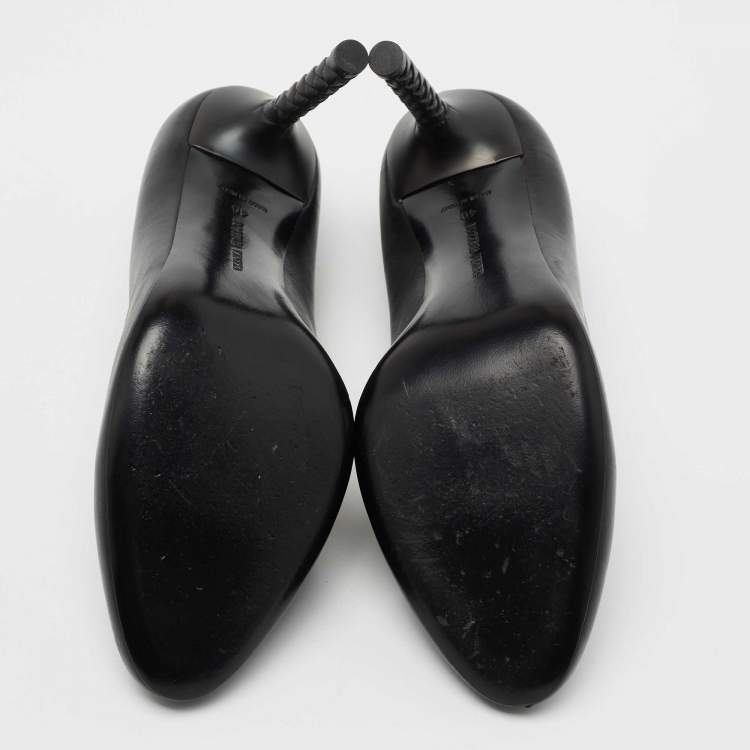 Pre Owned Bottega Veneta Black Leather Woven Heel Pumps Size 40