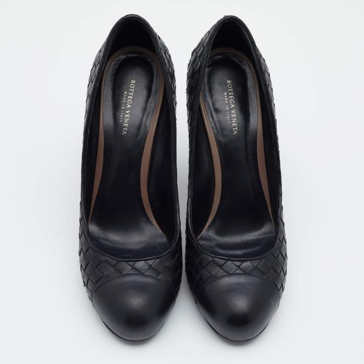 Pre Owned Bottega Veneta Black Intrecciato Leather Pumps Size 38.5
