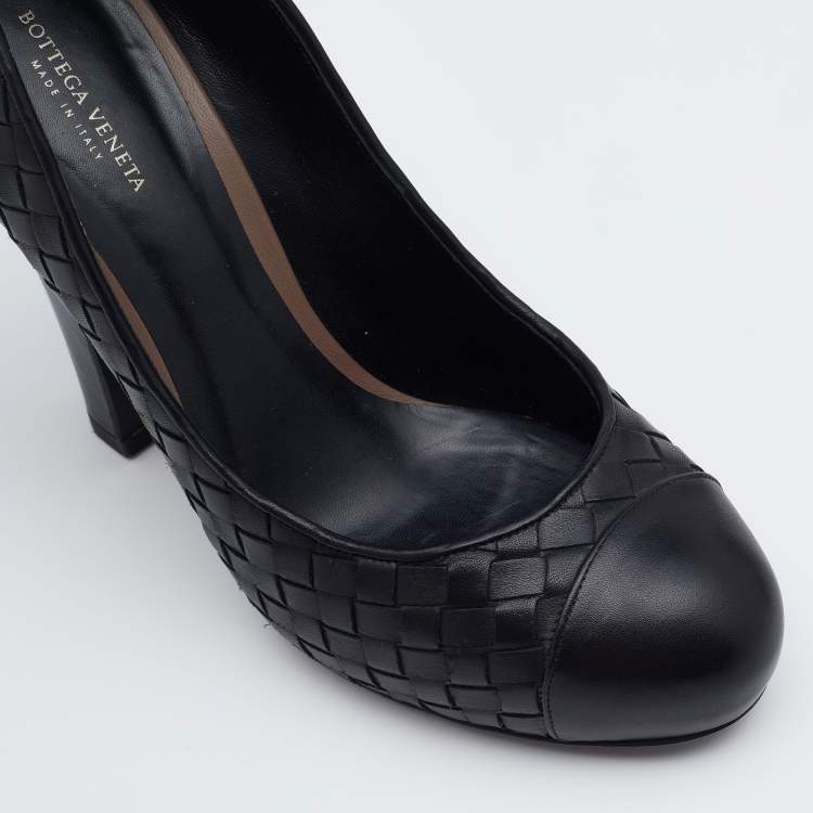 Pre Owned Bottega Veneta Black Intrecciato Leather Pumps Size 38.5