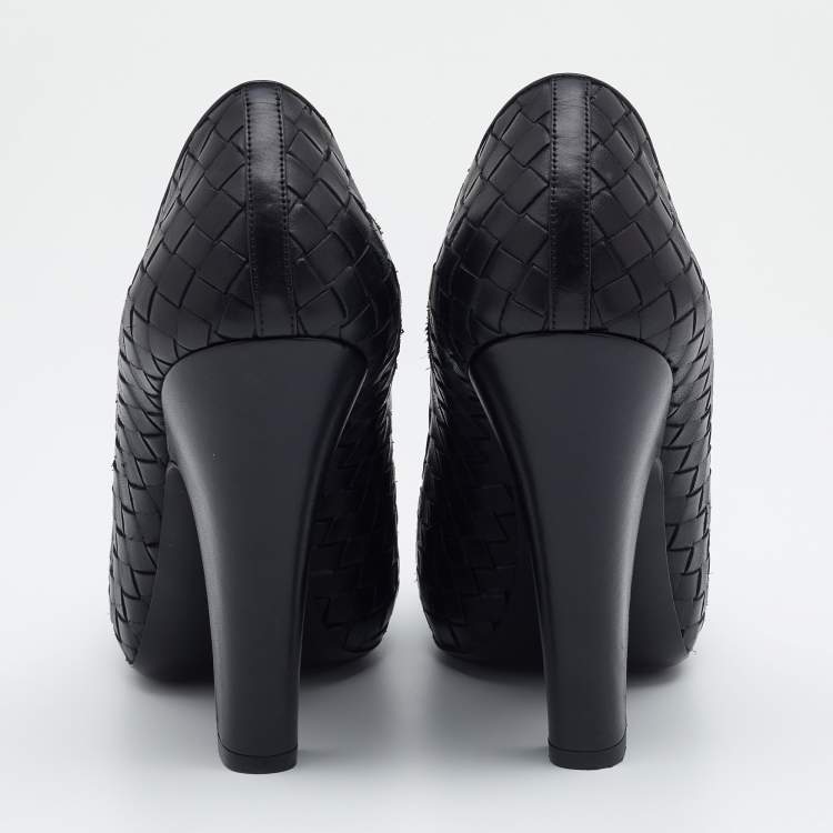 Pre Owned Bottega Veneta Black Intrecciato Leather Pumps Size 38.5