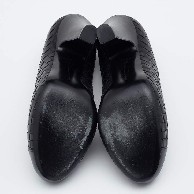 Pre Owned Bottega Veneta Black Intrecciato Leather Pumps Size 38.5