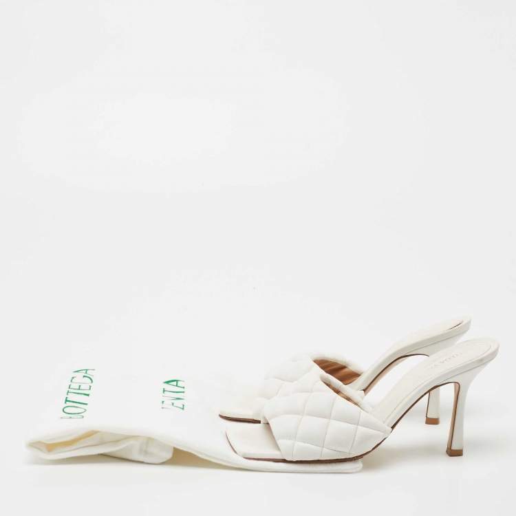 Pre Owned Bottega Veneta White Intrecciato Leather Lido Slide Sandals Size 37