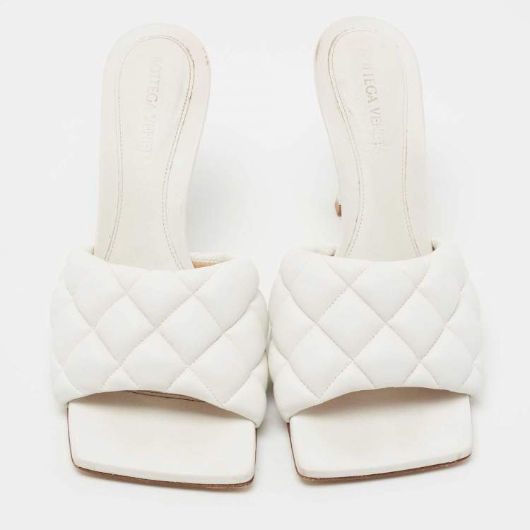 Pre Owned Bottega Veneta White Intrecciato Leather Lido Slide Sandals Size 37