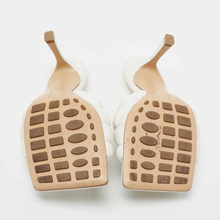 Pre Owned Bottega Veneta White Intrecciato Leather Lido Slide Sandals Size 37