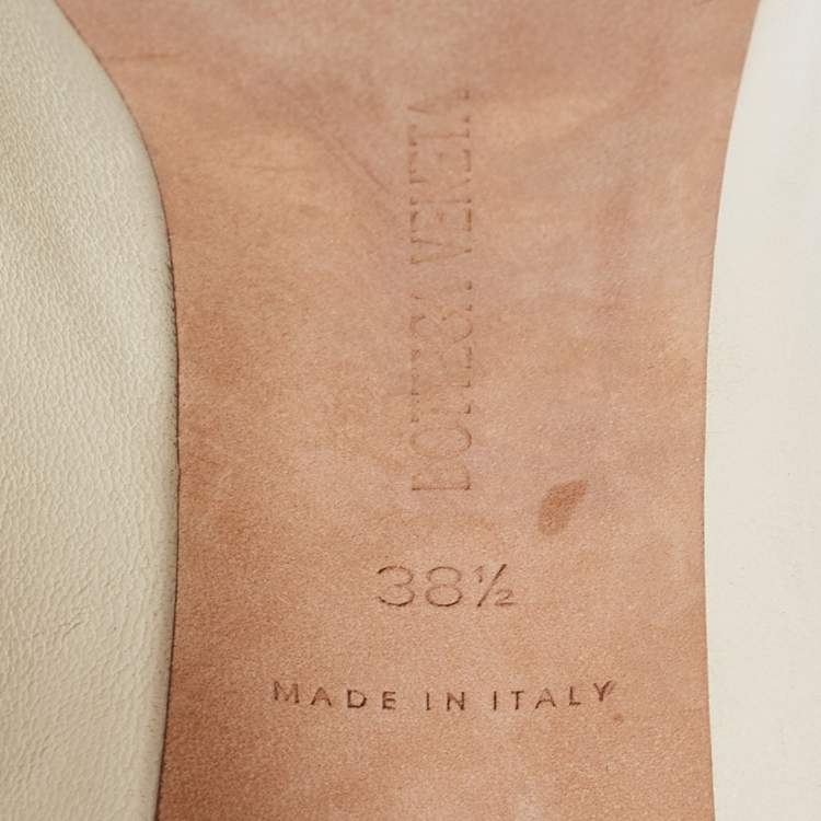 Pre Owned Bottega Veneta Cream Leather Square Toe Mid-Calf Boots Size 38.5