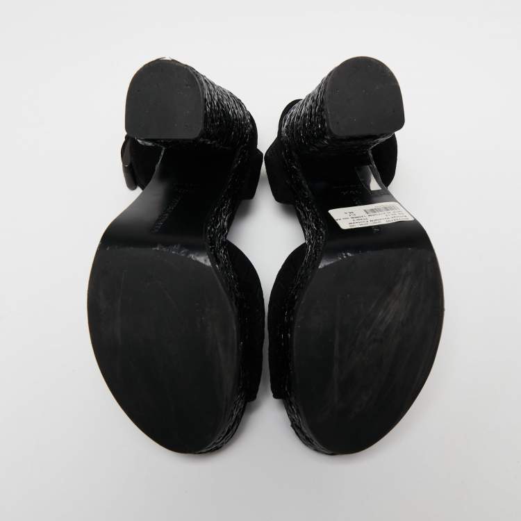 Pre Owned Bottega Veneta Black Intrecciato Suede Coated Espadrille Platform Sandals Size 36.5