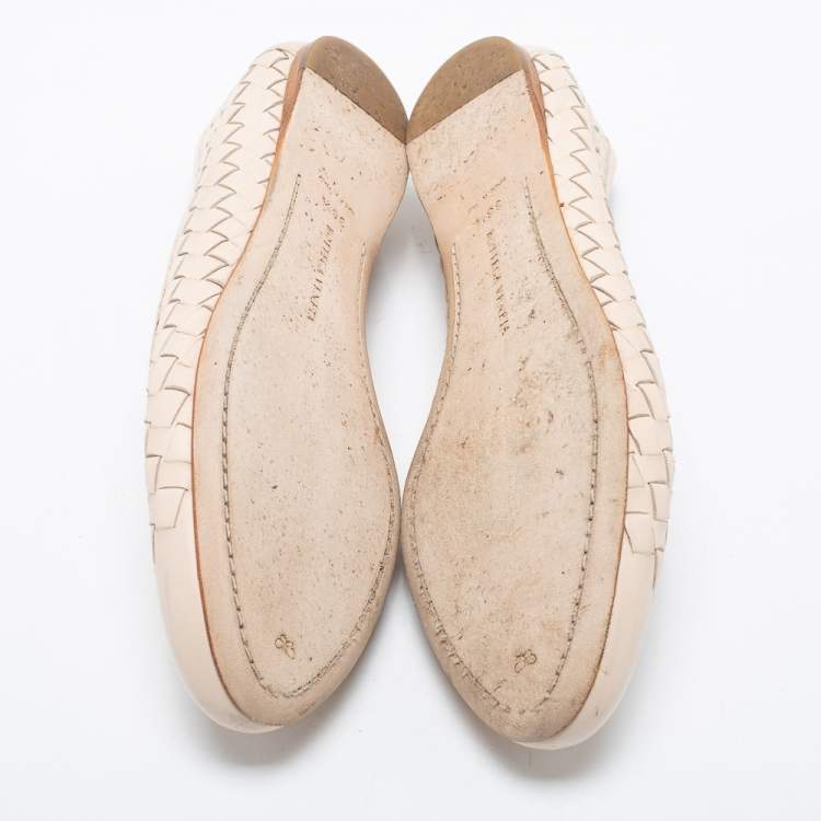 Pre Owned Bottega Veneta Light Pink Intrecciato Leather Ballet Flats Size 36.5