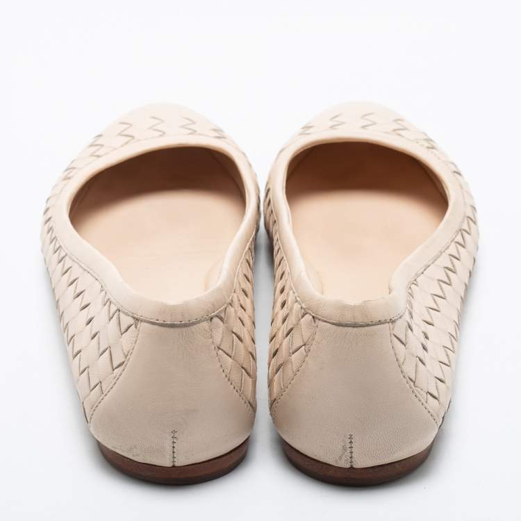Pre Owned Bottega Veneta Light Pink Intrecciato Leather Ballet Flats Size 36.5