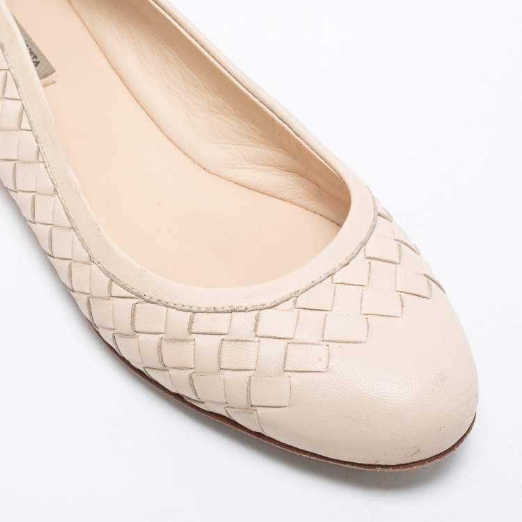 Pre Owned Bottega Veneta Light Pink Intrecciato Leather Ballet Flats Size 36.5