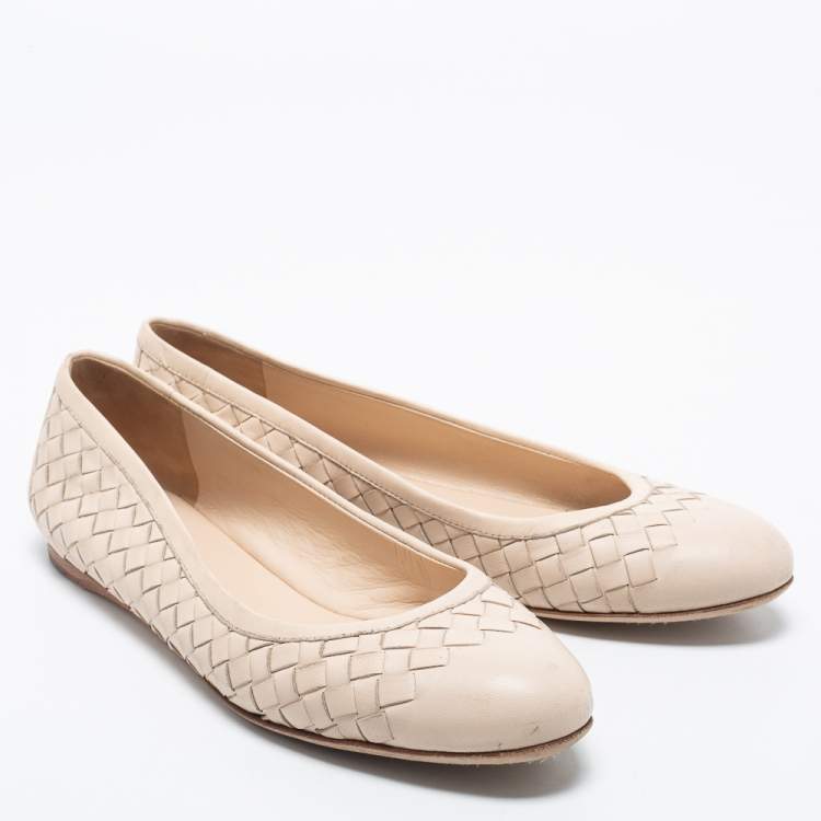 Pre Owned Bottega Veneta Light Pink Intrecciato Leather Ballet Flats Size 36.5