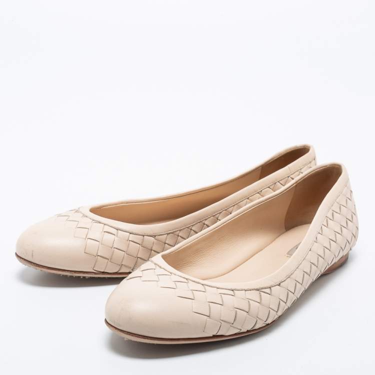 Pre Owned Bottega Veneta Light Pink Intrecciato Leather Ballet Flats Size 36.5