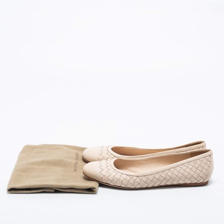 Pre Owned Bottega Veneta Light Pink Intrecciato Leather Ballet Flats Size 36.5