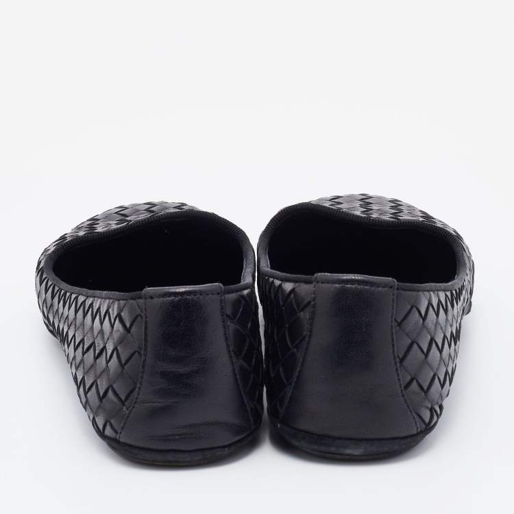 مملوكة مسبقًا Bottega Veneta Black Intrecciato Leather Ballet Flats Size 38
