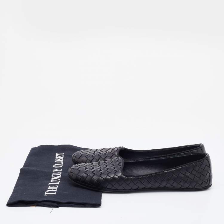 مملوكة مسبقًا Bottega Veneta Black Intrecciato Leather Ballet Flats Size 38