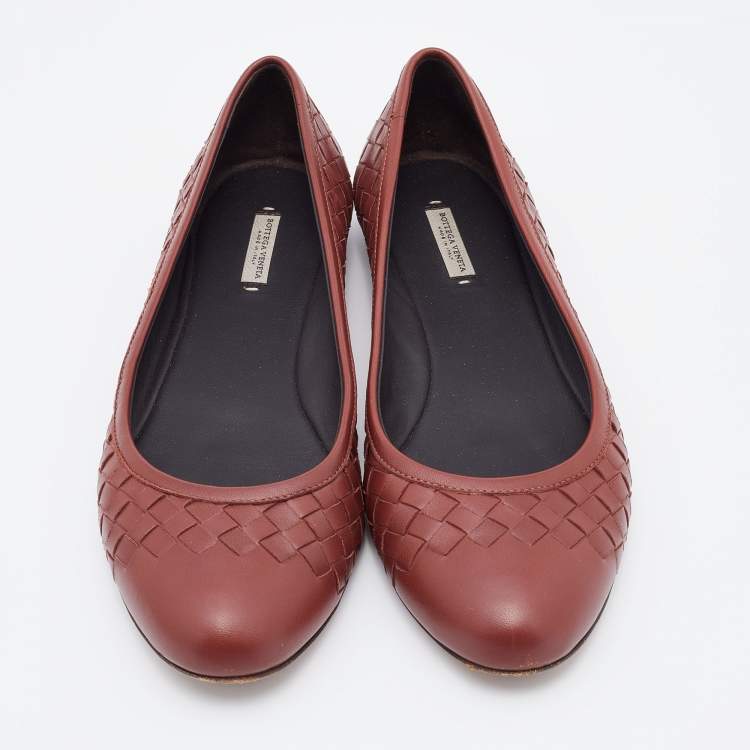Pre Owned Bottega Veneta Brown Intrecciato Leather Ballet Flats Size 38