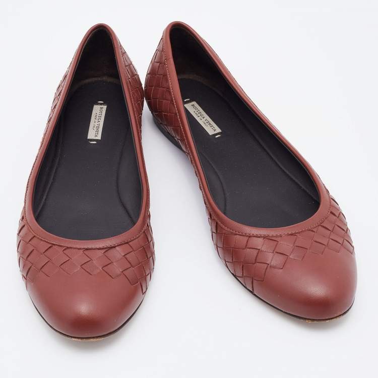 Pre Owned Bottega Veneta Brown Intrecciato Leather Ballet Flats Size 38