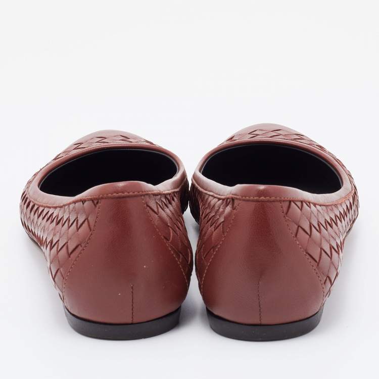 Pre Owned Bottega Veneta Brown Intrecciato Leather Ballet Flats Size 38