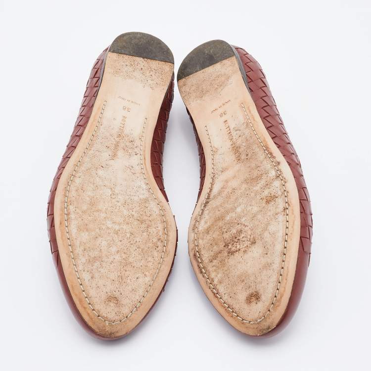 Pre Owned Bottega Veneta Brown Intrecciato Leather Ballet Flats Size 38